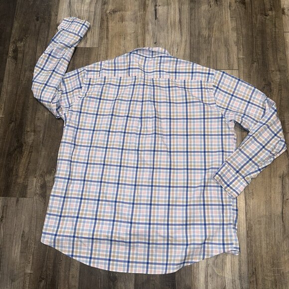 Peter Millar Shirt Mens 2XL Blue Pink Plaid Button Down Long Sleeve Performance - Picture 2 of 5